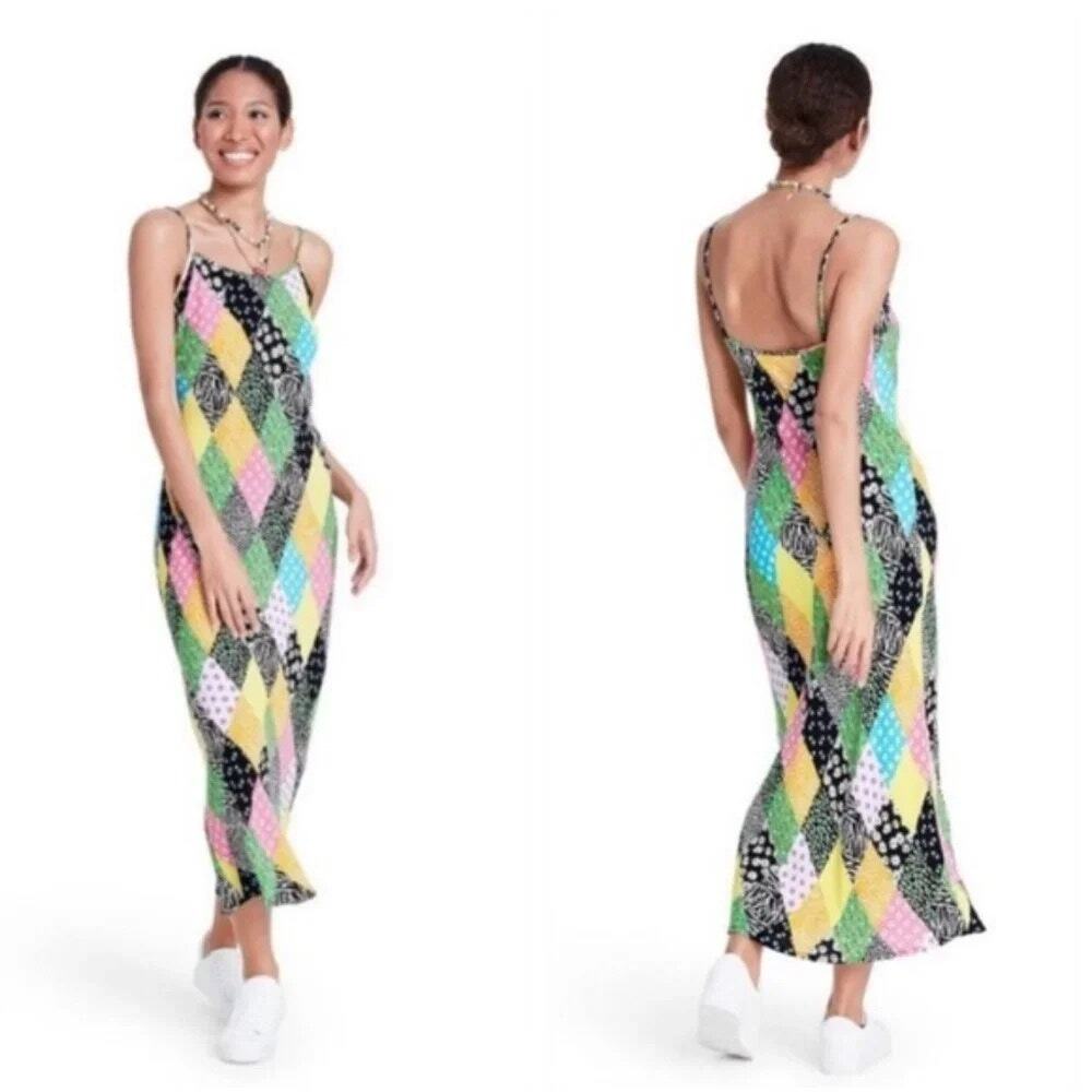 Rixo Target Womens Boho Patchwork Slip Dress Small Colorful Midi Bold Hippie